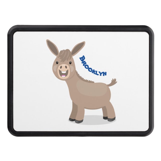 Cute happy miniature donkey cartoon illustration hitch cover (Front)