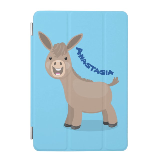Cute happy miniature donkey cartoon illustration iPad mini cover (Front)