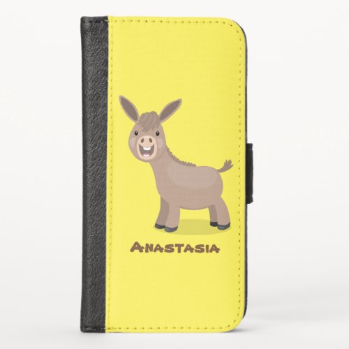 Cute happy miniature donkey cartoon illustration iPhone x wallet case