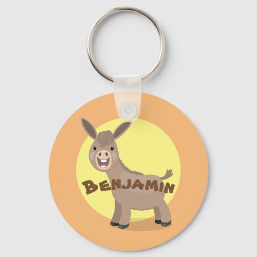 Cute happy miniature donkey cartoon illustration keychain