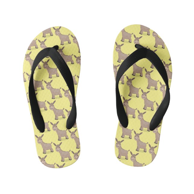 Cute happy miniature donkey cartoon illustration kid's flip flops (Footbed)