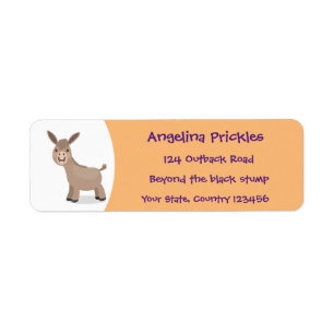 Cute happy miniature donkey cartoon illustration label