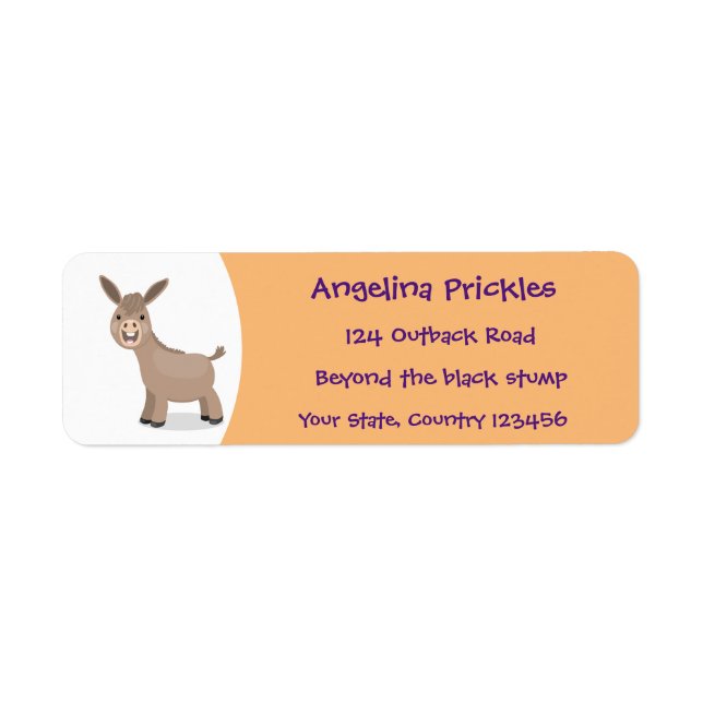 Cute happy miniature donkey cartoon illustration label (Front)