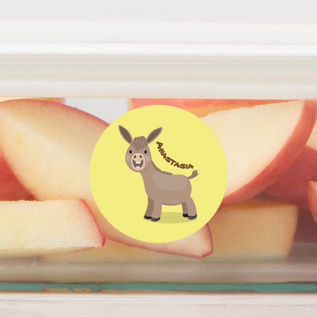 Cute happy miniature donkey cartoon illustration labels (Affixed)