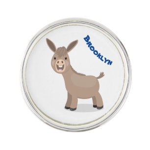 Cute happy miniature donkey cartoon illustration lapel pin