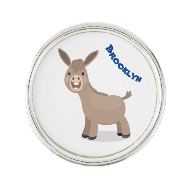 Cute happy miniature donkey cartoon illustration lapel pin (Front)