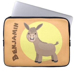 Cute happy miniature donkey cartoon illustration laptop sleeve