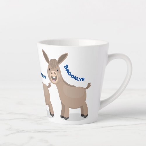 Cute happy miniature donkey cartoon illustration latte mug