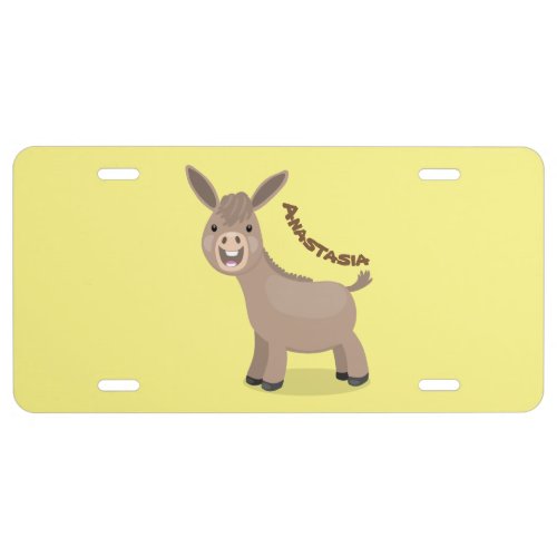 Cute happy miniature donkey cartoon illustration  license plate