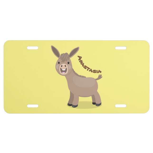 Cute happy miniature donkey cartoon illustration  license plate (Front)