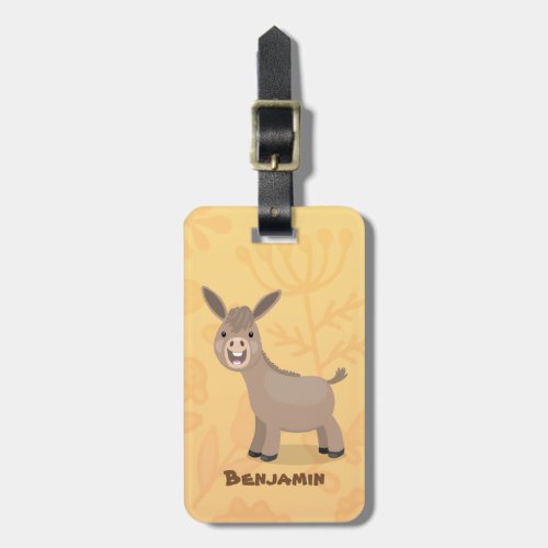 Cute happy miniature donkey cartoon illustration luggage tag