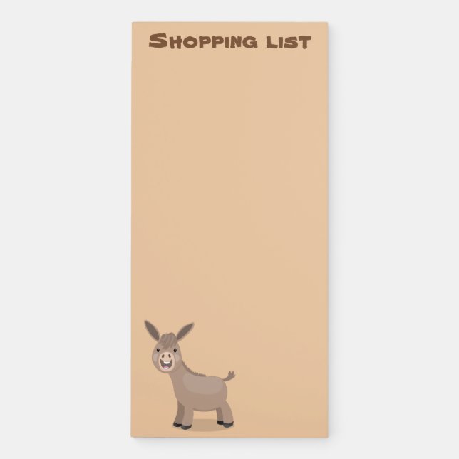 Cute happy miniature donkey cartoon illustration magnetic notepad (Front)