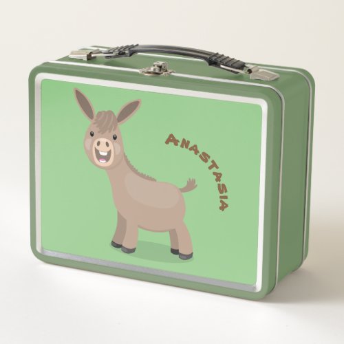 Cute happy miniature donkey cartoon illustration metal lunch box
