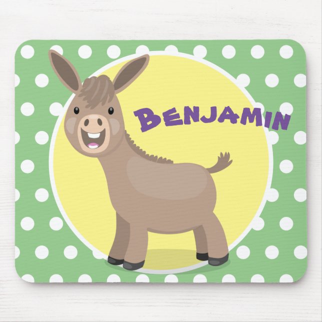 Cute happy miniature donkey cartoon illustration mouse pad (Front)