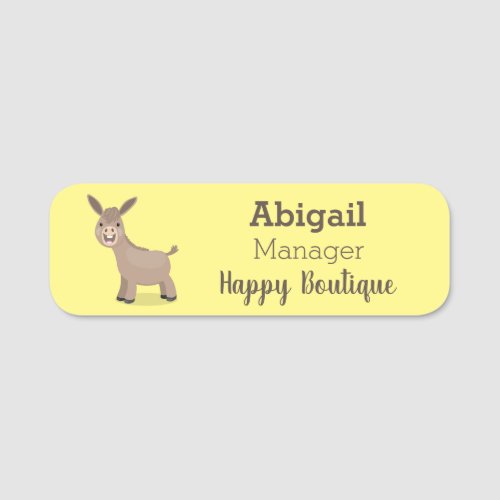 Cute happy miniature donkey cartoon illustration  name tag