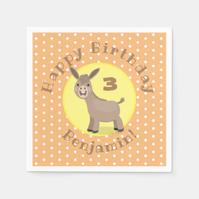 Cute happy miniature donkey cartoon illustration napkins (Front)