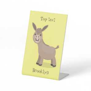Cute happy miniature donkey cartoon illustration pedestal sign