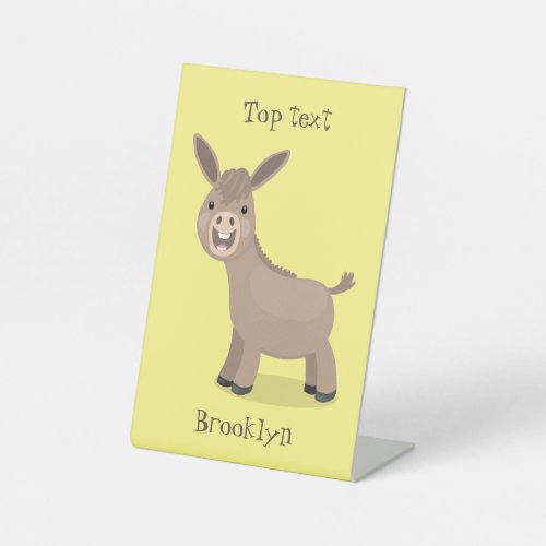 Cute happy miniature donkey cartoon illustration pedestal sign