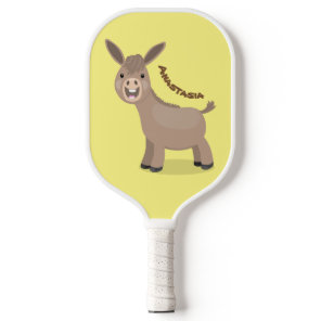 Cute happy miniature donkey cartoon illustration pickleball paddle