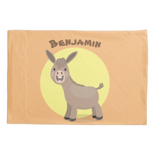 Cute happy miniature donkey cartoon illustration pillow case