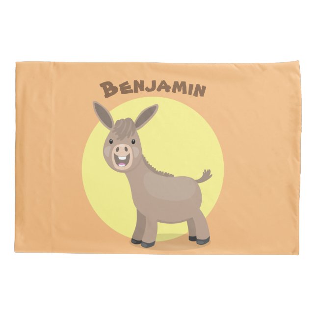 Cute happy miniature donkey cartoon illustration pillow case (Back)
