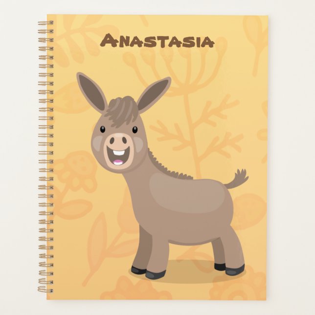 Cute happy miniature donkey cartoon illustration planner (Front)