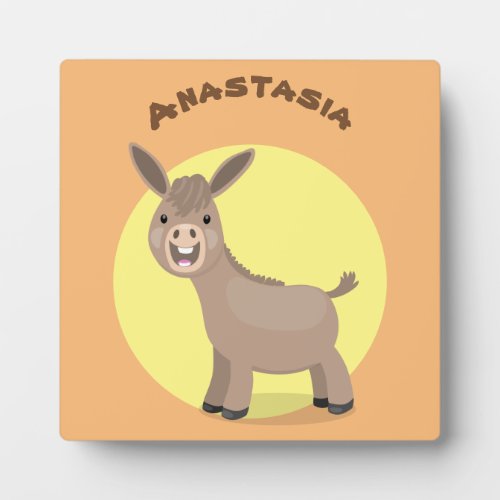 Cute happy miniature donkey cartoon illustration plaque