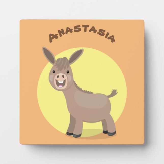 Cute happy miniature donkey cartoon illustration plaque (Front)