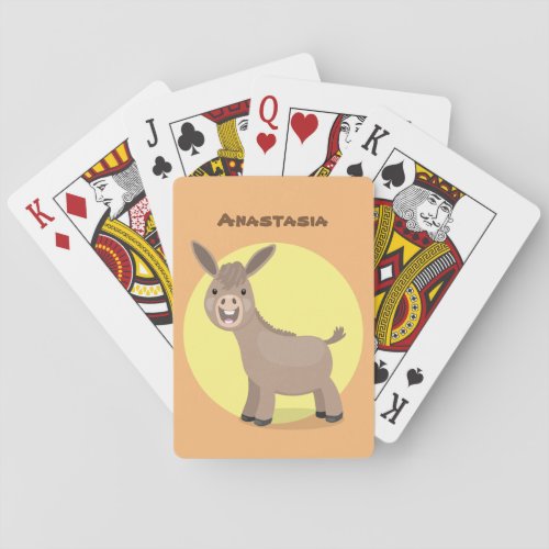 Cute happy miniature donkey cartoon illustration poker cards