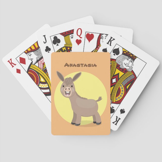 Cute happy miniature donkey cartoon illustration poker cards (Back)