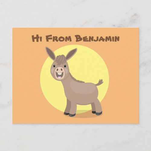 Cute happy miniature donkey cartoon illustration postcard