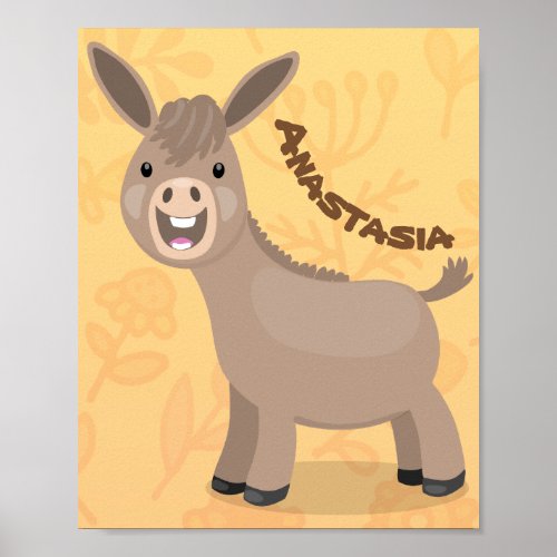Cute happy miniature donkey cartoon illustration poster