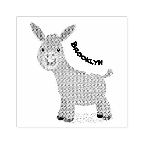 Cute happy miniature donkey cartoon illustration rubber stamp