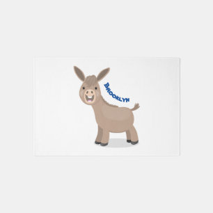 Cute happy miniature donkey cartoon illustration rug