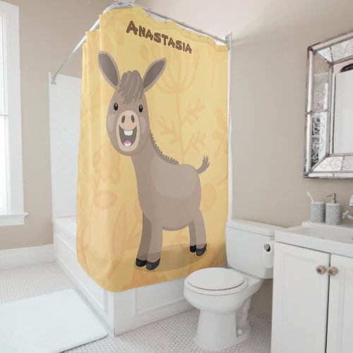 Cute happy miniature donkey cartoon illustration shower curtain