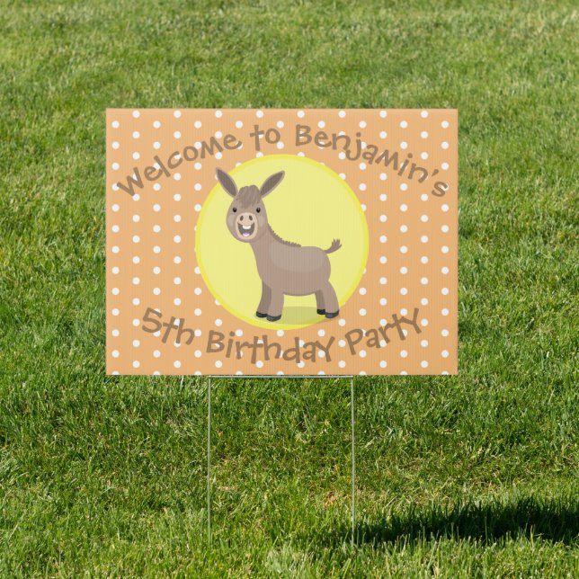 Cute happy miniature donkey cartoon illustration sign (Insitu)