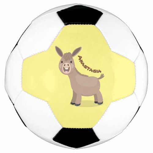 Cute happy miniature donkey cartoon illustration soccer ball