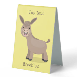 Cute happy miniature donkey cartoon illustration table tent