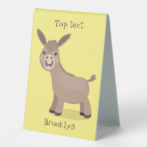 Cute happy miniature donkey cartoon illustration table tent sign