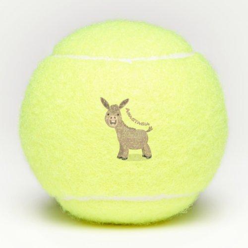 Cute happy miniature donkey cartoon illustration tennis balls