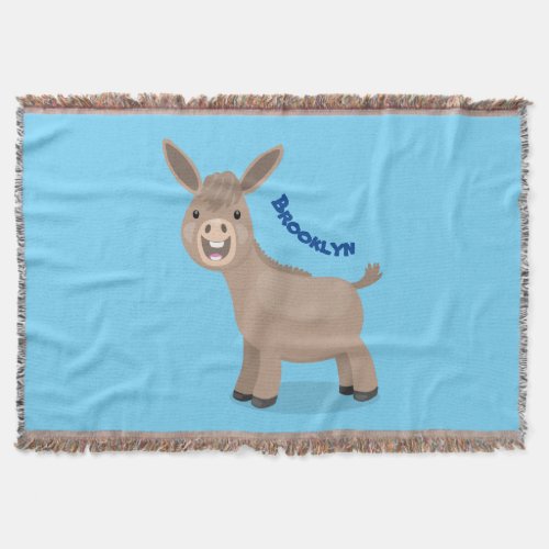 Cute happy miniature donkey cartoon illustration throw blanket