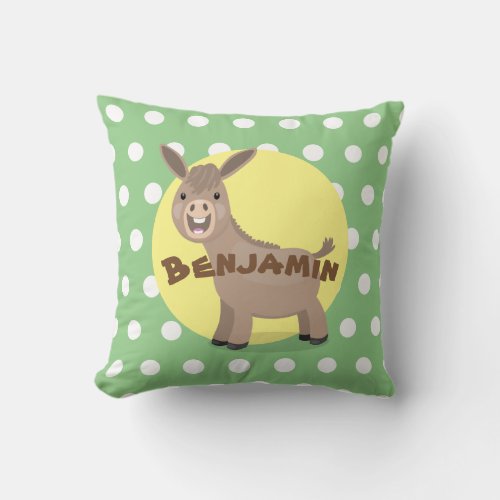 Cute happy miniature donkey cartoon illustration throw pillow