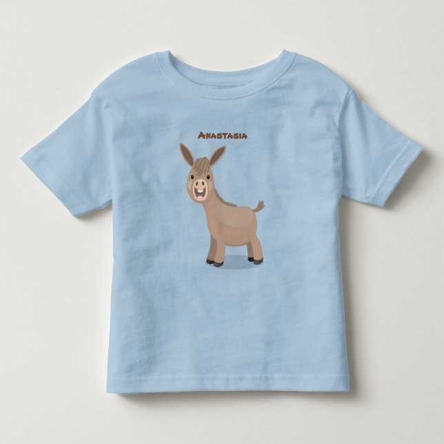 Cute happy miniature donkey cartoon illustration toddler t-shirt (Front)