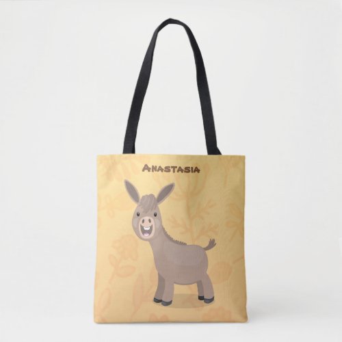 Cute happy miniature donkey cartoon illustration tote bag