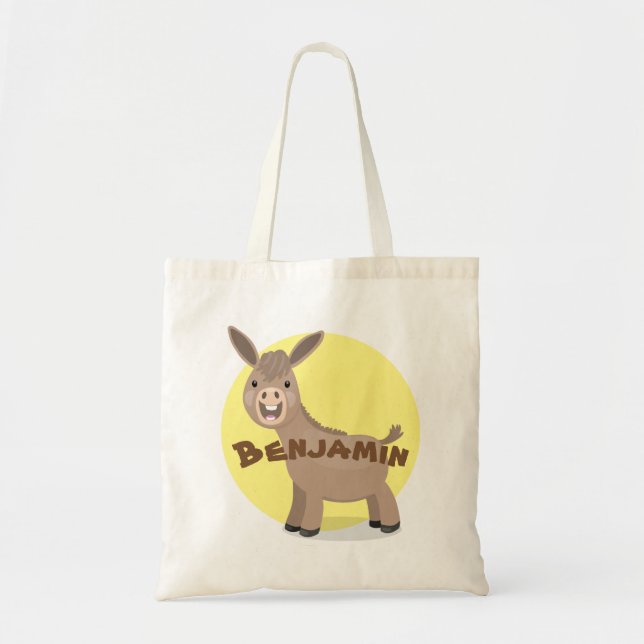 Cute happy miniature donkey cartoon illustration tote bag (Front)