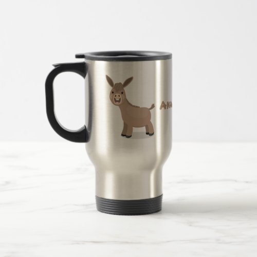 Cute happy miniature donkey cartoon illustration travel mug