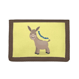 Cute happy miniature donkey cartoon illustration tri-fold wallet