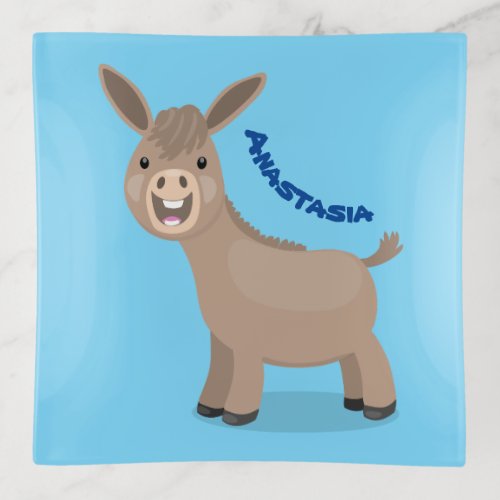 Cute happy miniature donkey cartoon illustration trinket tray