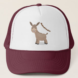 Cute happy miniature donkey cartoon illustration trucker hat