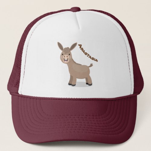 Cute happy miniature donkey cartoon illustration trucker hat